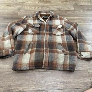 Vintage 60s 70s Sears Wool Plaid Sherpa Lined Flannel Jacket